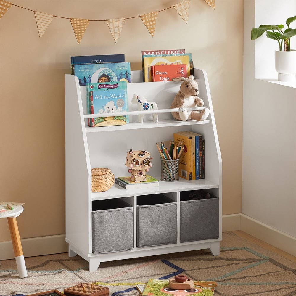 Étagère de rangement à livres et jouets enfants effet bois blanc (SoBuy) - Couverture