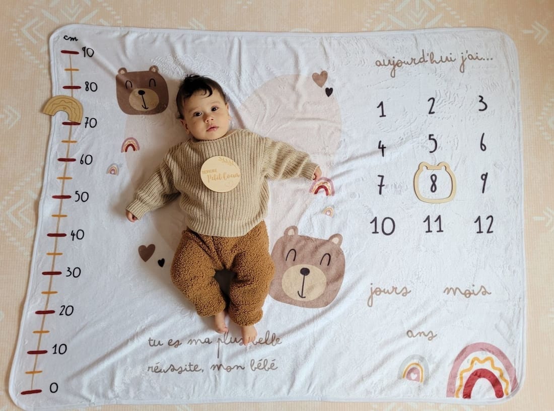 Couverture Étape Bébé Ourson – Tapis Photo Mois Mixte (Keep love) - Couverture