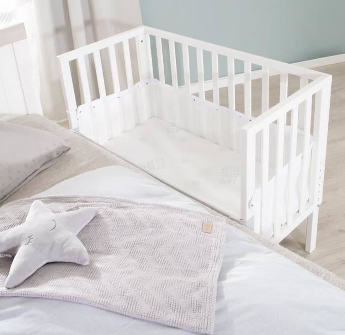 Roba Berceau Cododo 2en1 Réglable "safe Asleep®" 90 X 45 Cm + Matelas + Barrière En Toile Et Pourtour En Maille - Bois Laqué Blanc Blanc (Roba) - Couverture