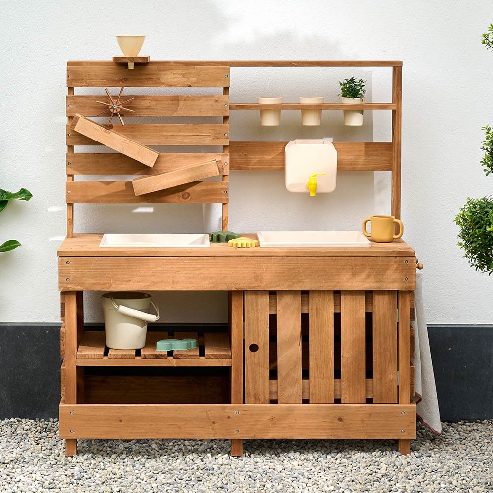 Petite Amélie - Petite Amélie | Cuisine extérieure enfant Provence | Bois FSC résistant aux intempéries | 2 bacs profonds | Toboggans | Cuisine ludique
