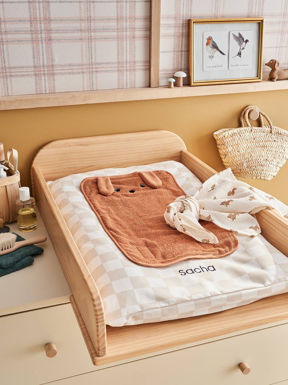 Matelas à langer ACHILLE personnalisable carreaux beige (Vertbaudet) - Couverture