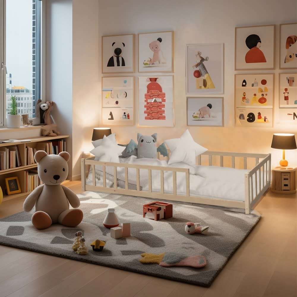 Lit avec barrière, en pin, 90x190 cm (Weber industries) - Couverture