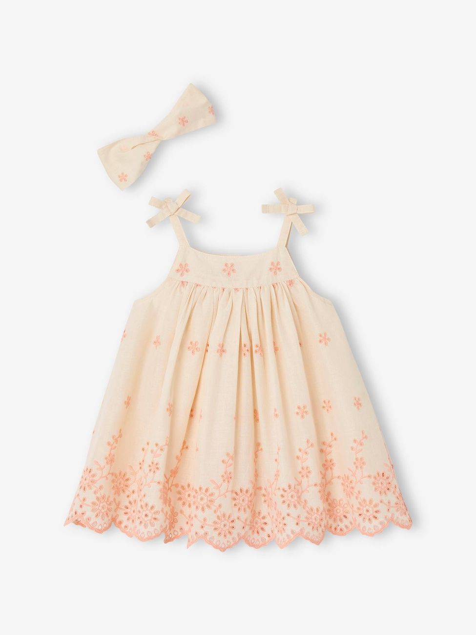 Robe brodée et son bandeau assorti bébé écru (Vertbaudet) - Couverture