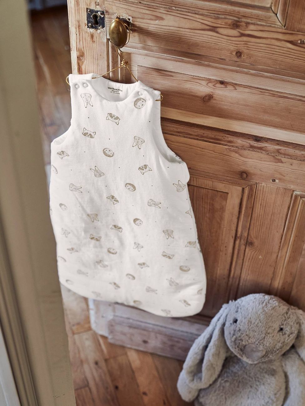 Gigoteuse en coton bio* MINI COMPAGNIE personnalisable écru / gris (Vertbaudet) - Couverture