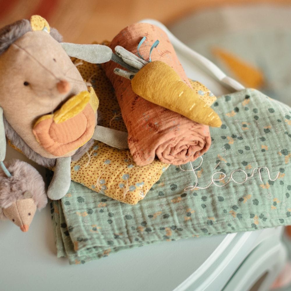 Lot de 3 langes en coton bio Trois petits lapins (70 x 70 cm) (Moulin Roty) - Couverture