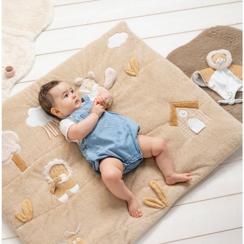 Tapis d'éveil rectangulaire 80x100cm Oli Ernest Flo - Beige (Nattou) - Couverture