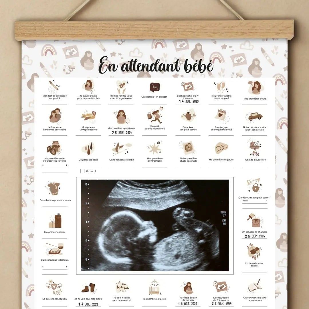 Affiche “En Attendant Bébé” à tamponner – Souvenir de Grossesse – Idée Cadeau pour Femme Enceinte (Keep love) - Couverture