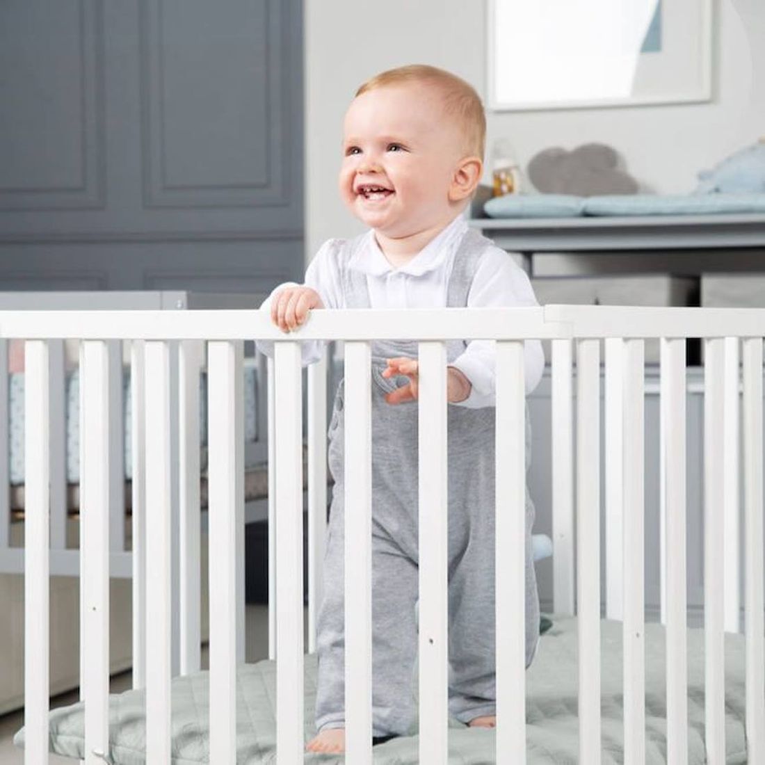 Parc bébé 75x100 réglable en bois blanc avec tapis vert (Roba) - Couverture