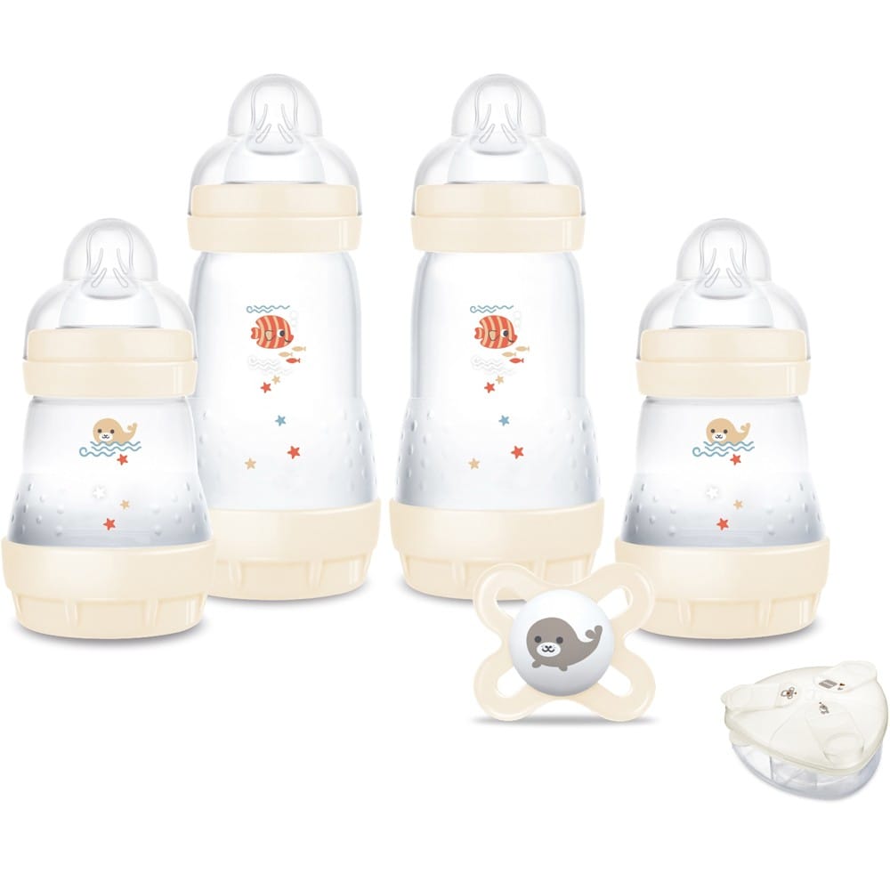 Coffret naissance Coton (4 biberons+1 sucette+1 boîte doseuse) (MAM) - Couverture