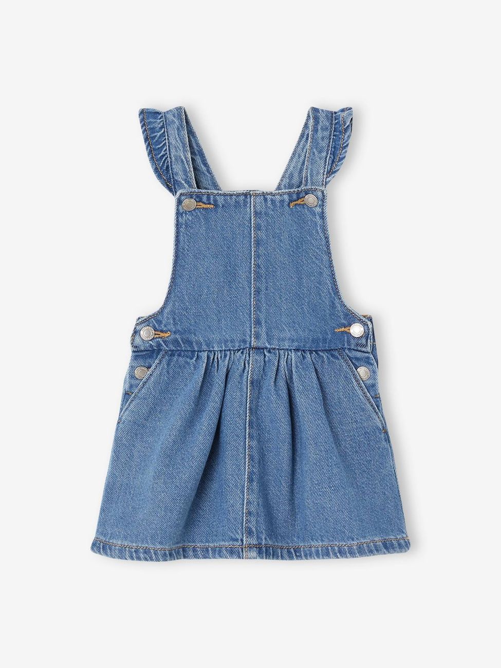 Robe salopette bébé en denim bretelles volantées stone (Vertbaudet) - Couverture