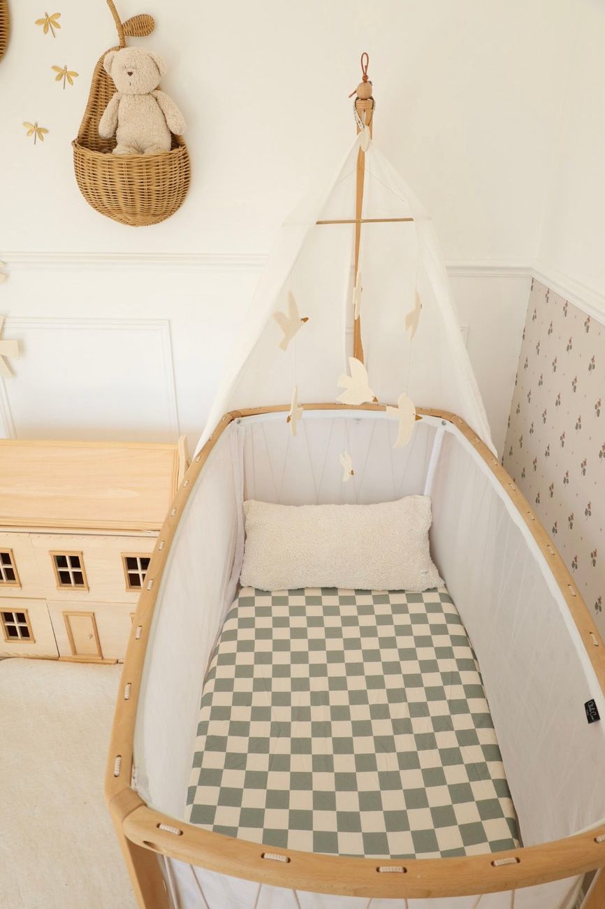 Mezamé - Drap Housse Damier Céladon - Mèzamé