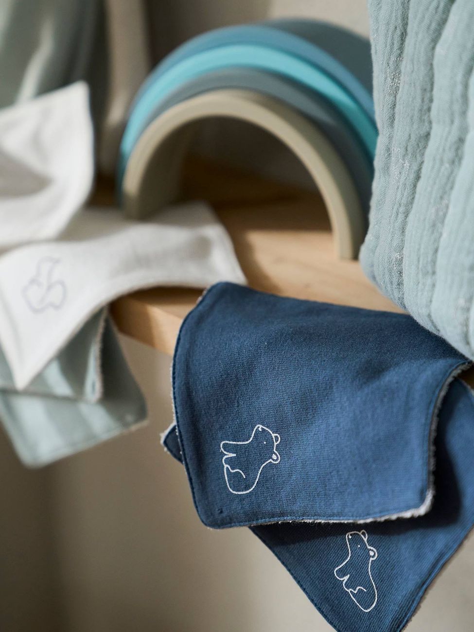 Lot de 6 lingettes lavables bleu grisé (Vertbaudet) - Couverture