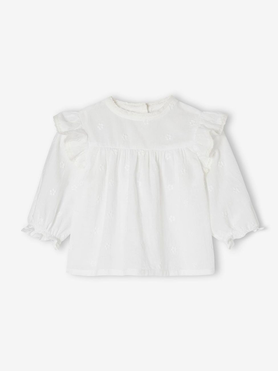 Blouse cérémonie brodée naissance manches longues blanc (Vertbaudet) - Couverture