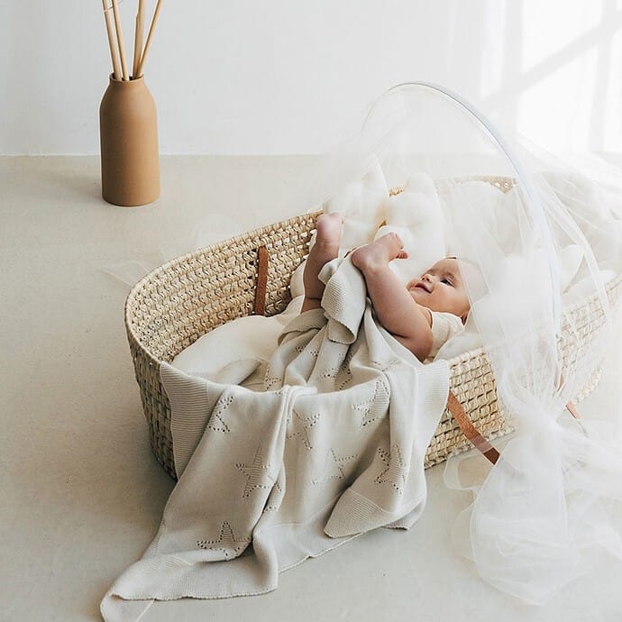 Couffin avec Matelas & Anses Cuir (Babyshower) - Couverture