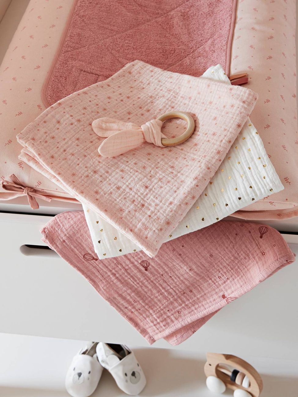 Lot de 3 langes personnalisables en gaze de coton nude imprimé (Vertbaudet) - Couverture