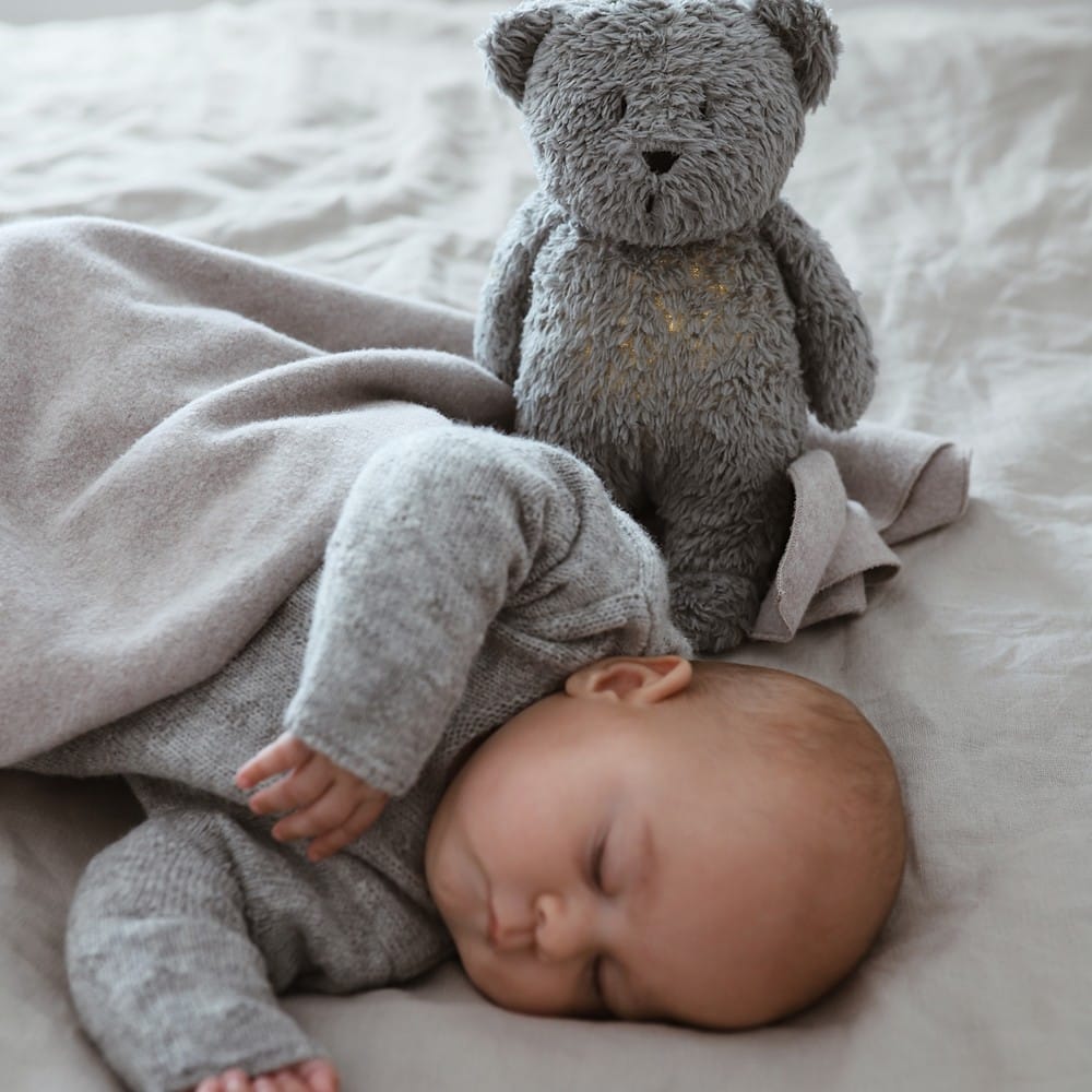 Peluche veilleuse Ours gris minéral (Moonie) - Couverture