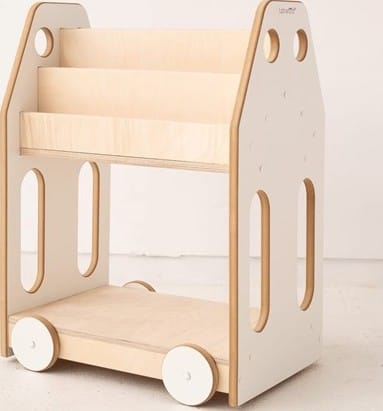 Bibliothèque voiture montessori pour enfant en bois blanc (Tupti.wood) - Couverture