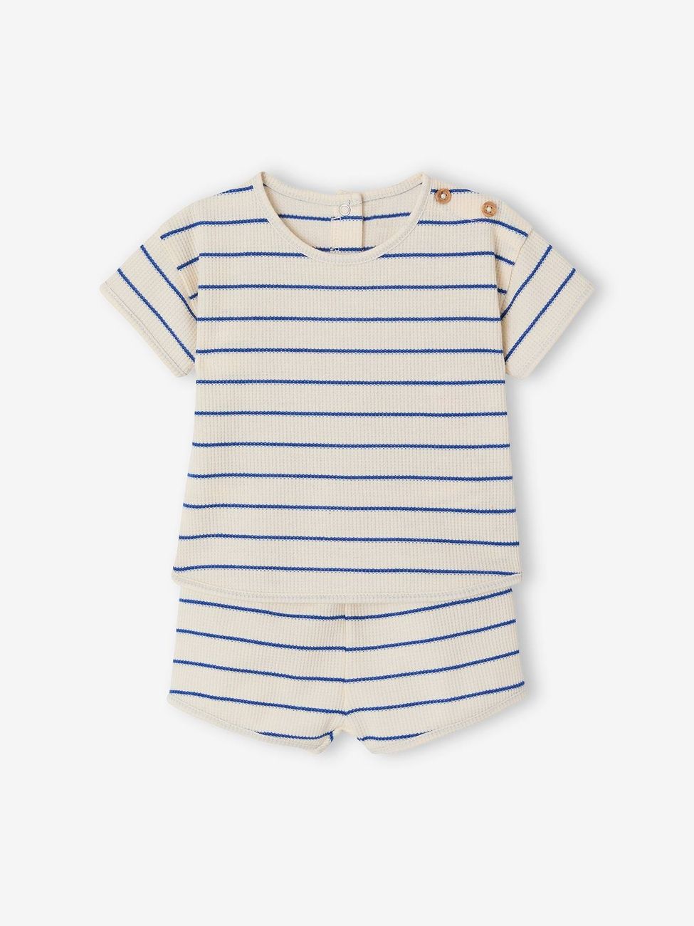 Ensemble naissance nid d'abeille tee-shirt et short écru (Vertbaudet) - Couverture