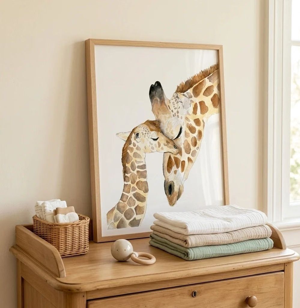 Affiche famille girafe aquarelle pour chambre bébé et enfant (Les Aquarelles de Marlène) - Couverture