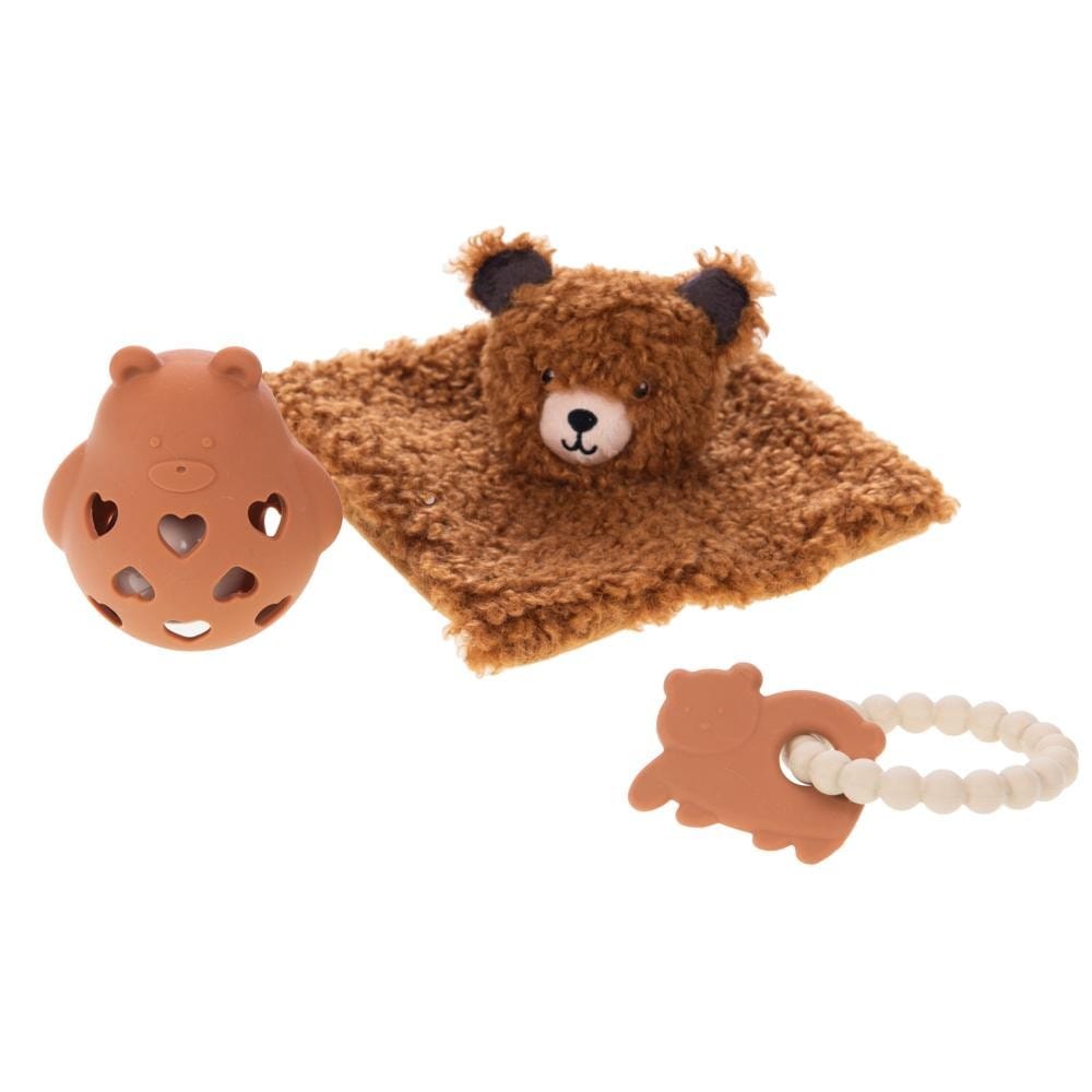 Coffret éveil ourson 3 pièces marron en silicone (Amadeus) - Couverture