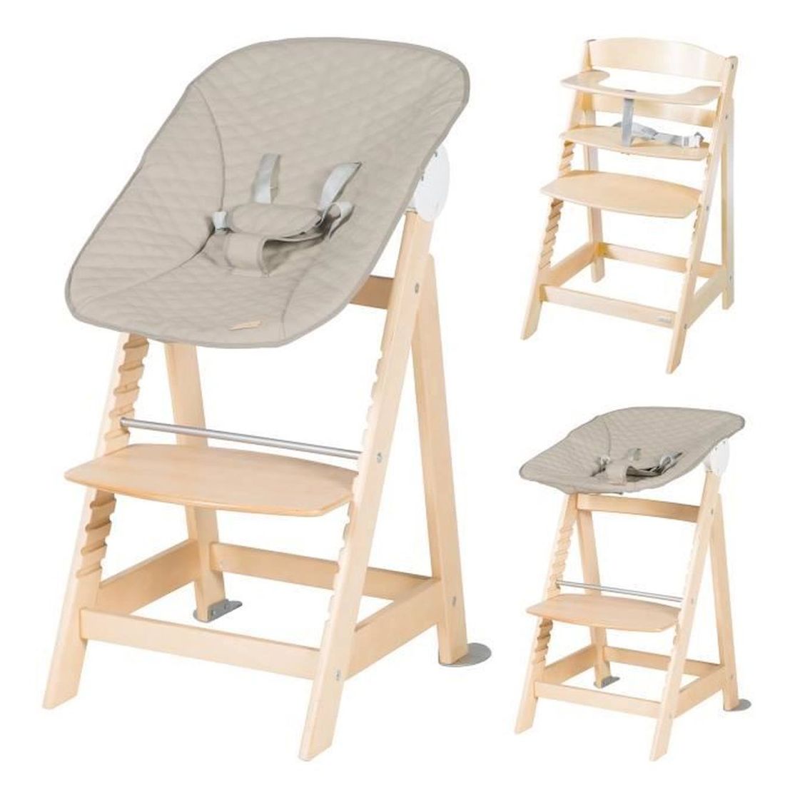 Chaise Haute Évolutive Et Inclinable Avec Transat Déperlant Born Up Naturel - Grège (Roba) - Couverture