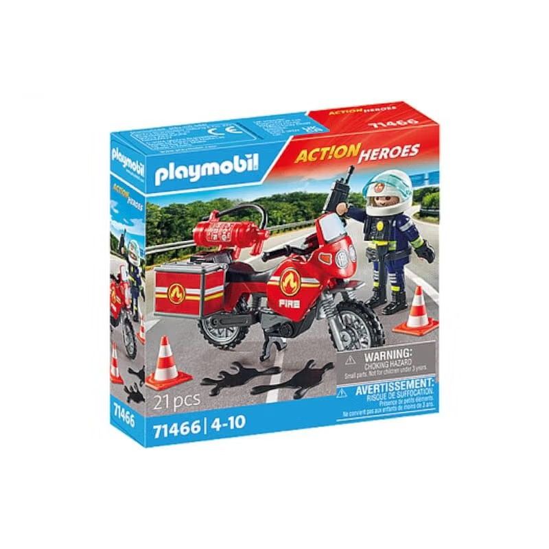 Pompier et moto action heros (Playmobil) - Couverture