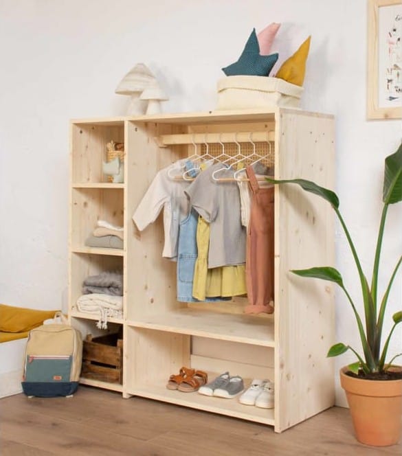 Armoire montessori sapin massif naturel avec rotin (Hannun) - Couverture