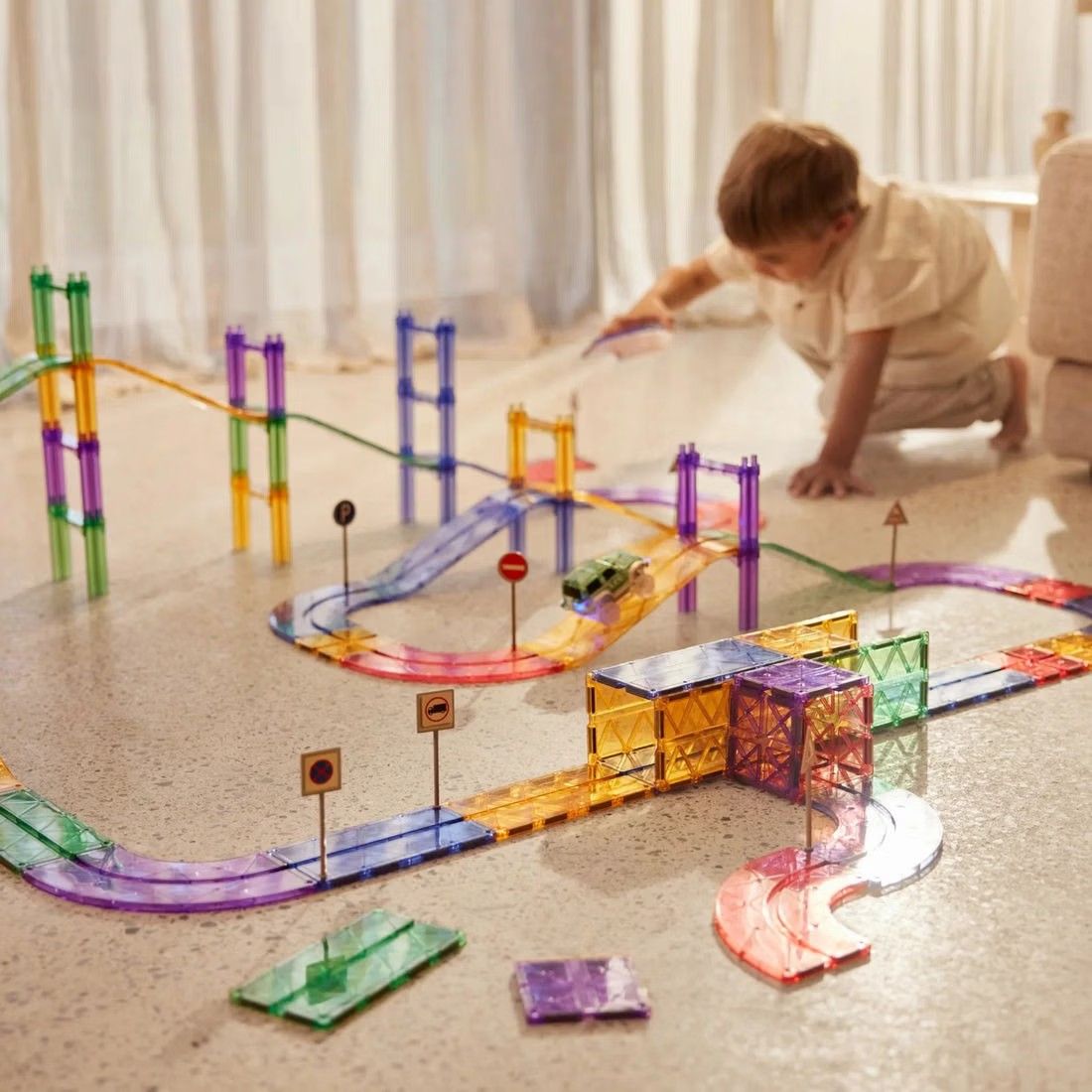 Blocs de construction magnétiques Cleverclixx Race Track Large Pastel 80 Pièces (Cleverclixx) - Couverture