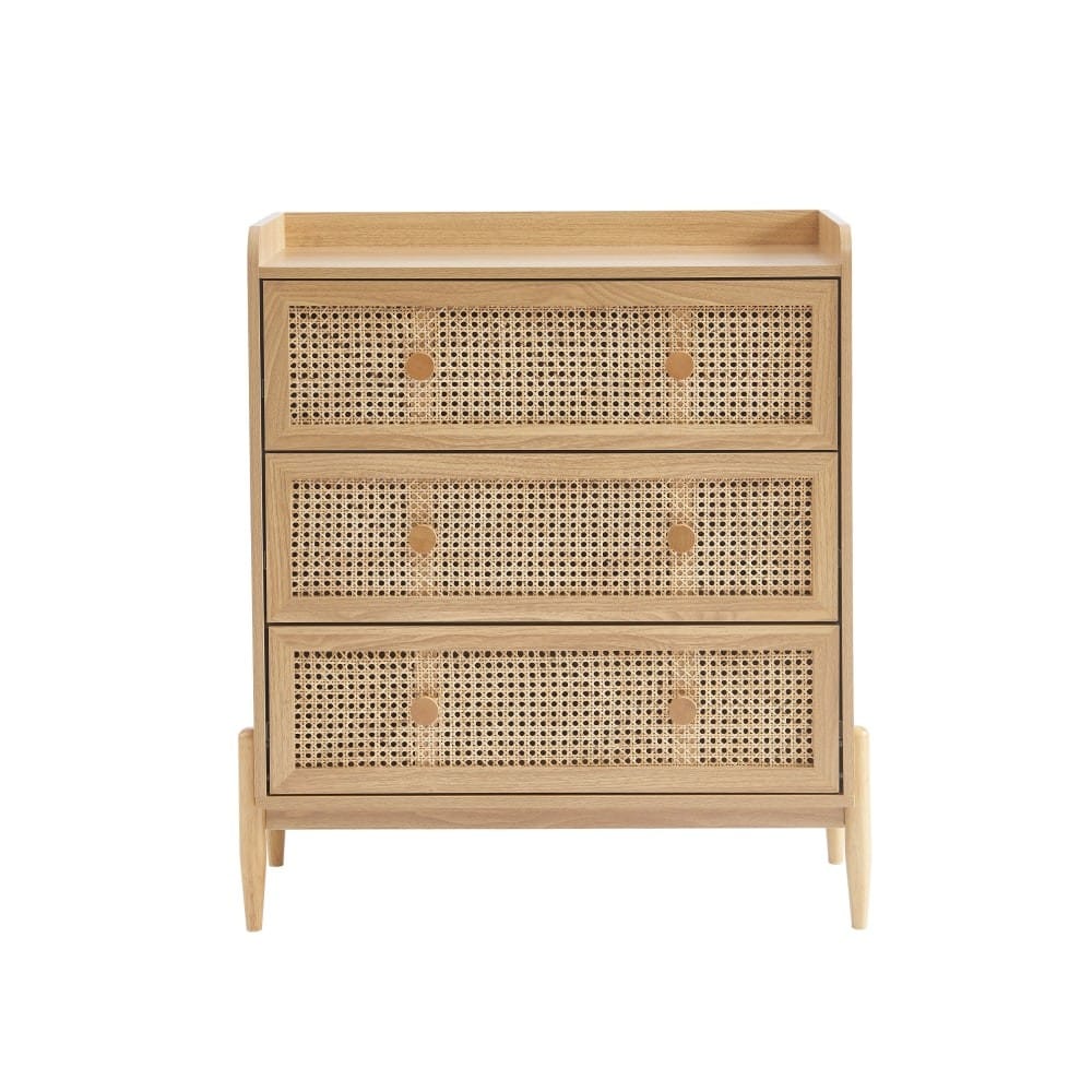 Baita - Commode  cannage rotin et effet bois 3 tiroirs