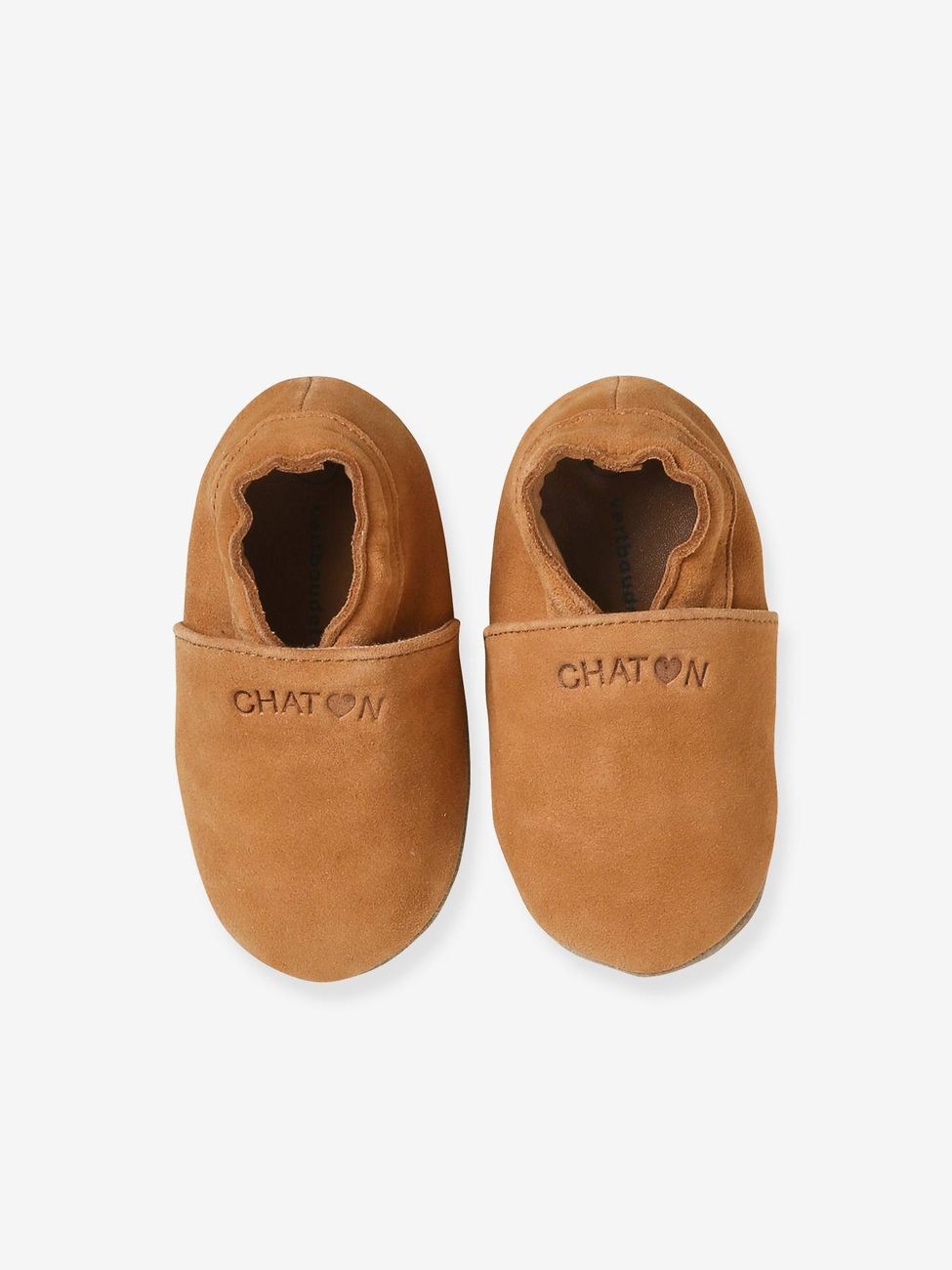 Chaussons élastiqués en cuir souple bébé chocolat (Vertbaudet) - Couverture