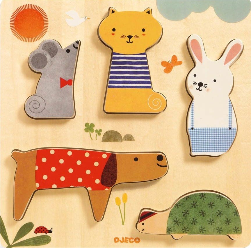 Djeco - Puzzle animaux Woodypets - 5 pièces (Djeco) - Couverture