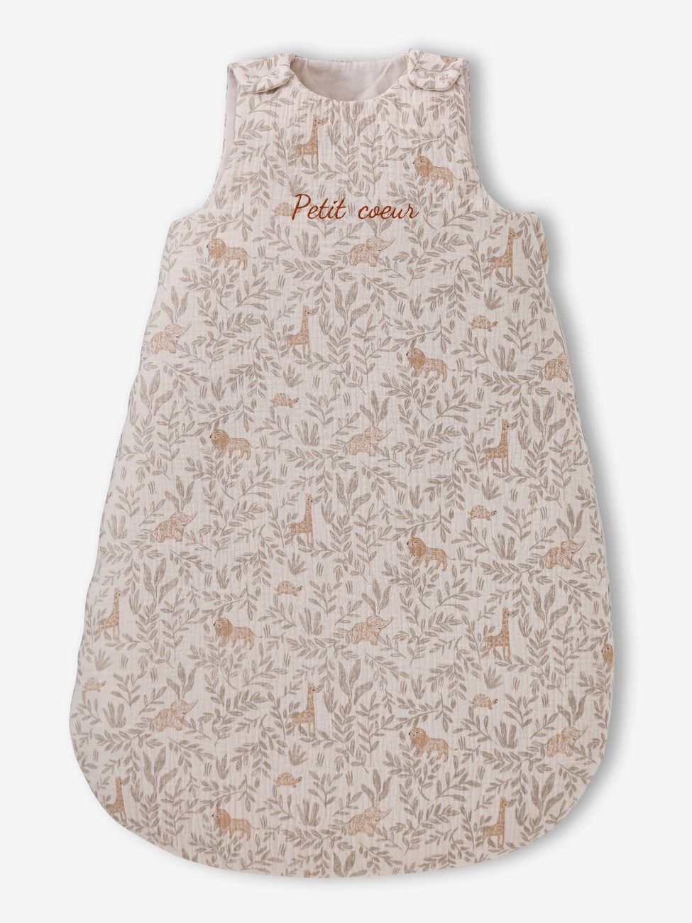 Gigoteuse sans manches en gaze de coton personnalisable BABYLON beige imprimé (Vertbaudet) - Couverture