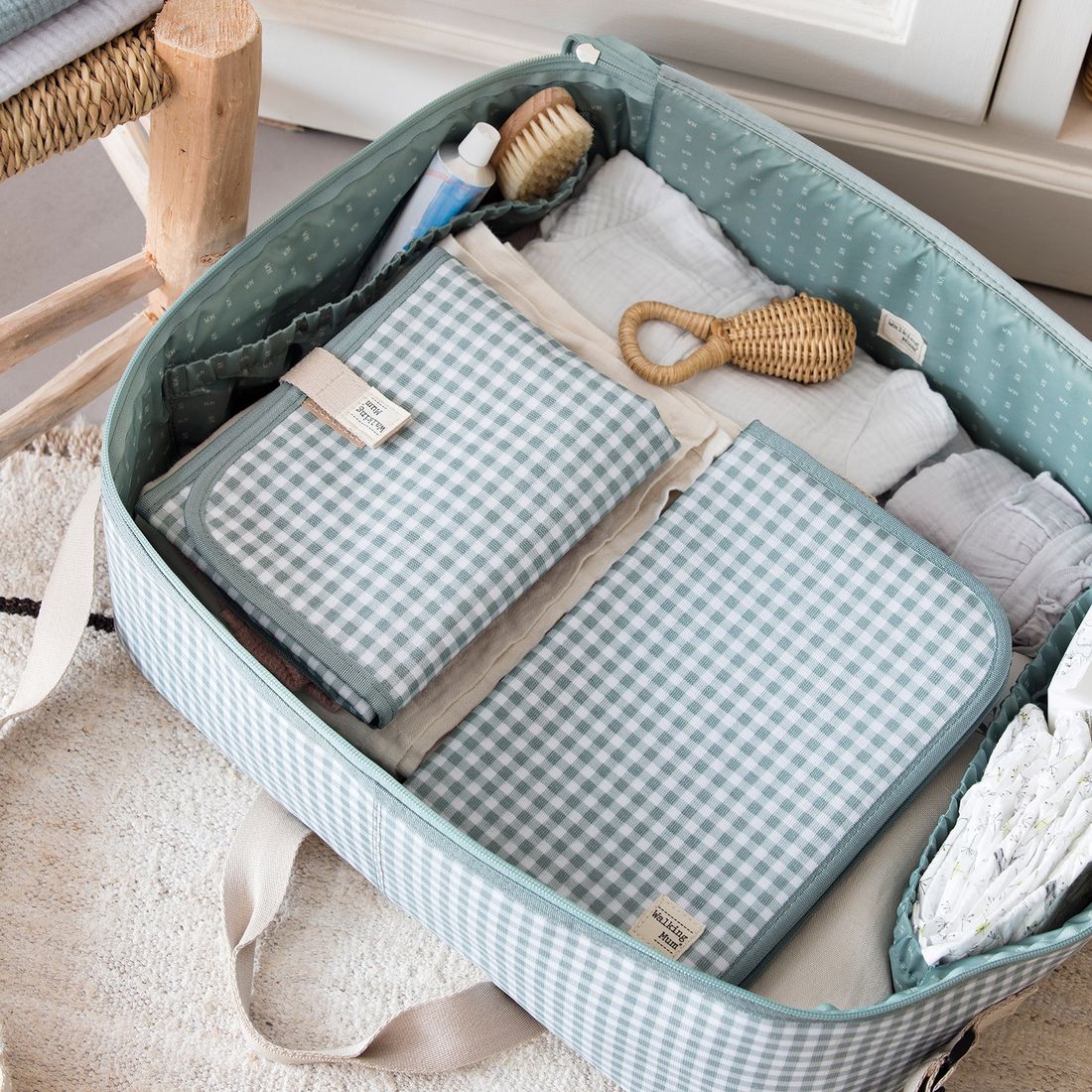 Valise de maternité I love vichy vert (Walking Mum) - Couverture