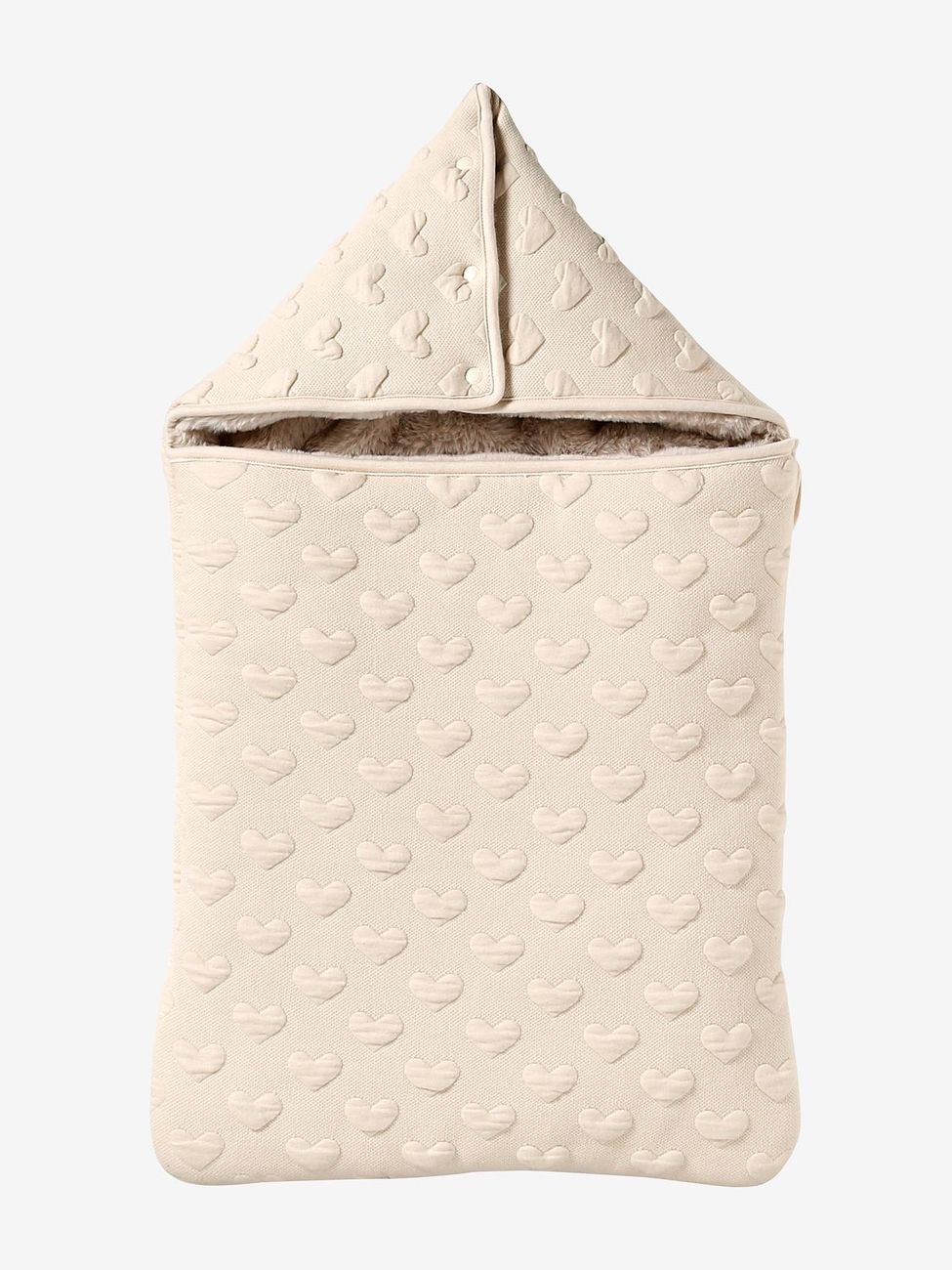 Nid d'ange motif coeur en jacquard beige (Vertbaudet) - Couverture