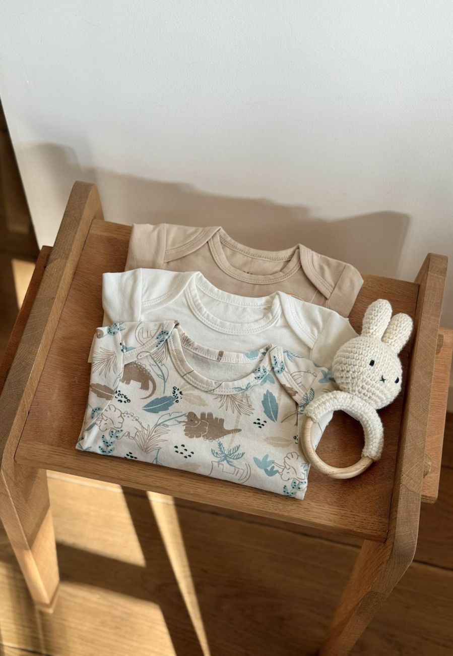 Petit Beguin - Lot De 3 Bodies Bébé Manches Longues Cracotte Ecru