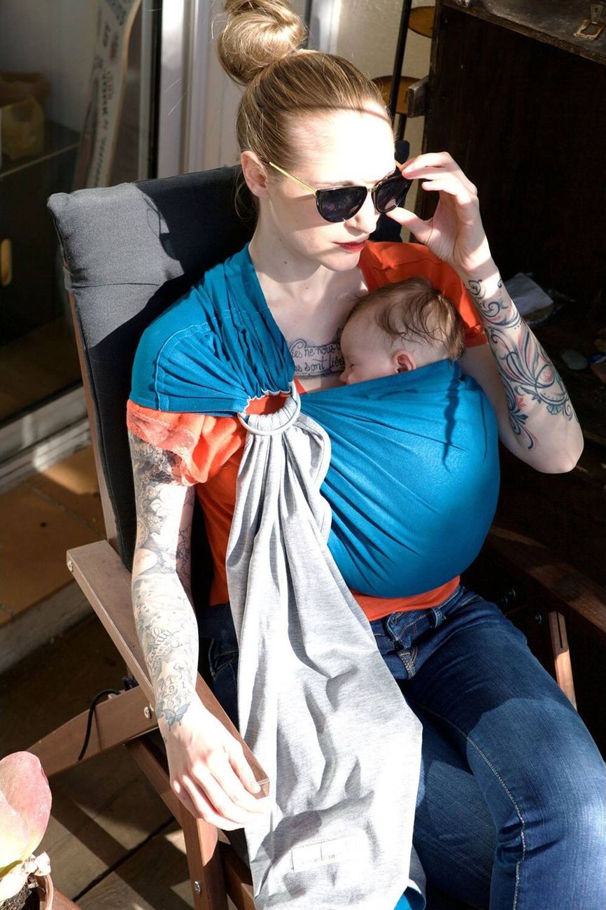 La petite écharpe sans nœud LOVE RADIUS gris chiné/bleu canard (Je Porte Mon Bebe) - Couverture