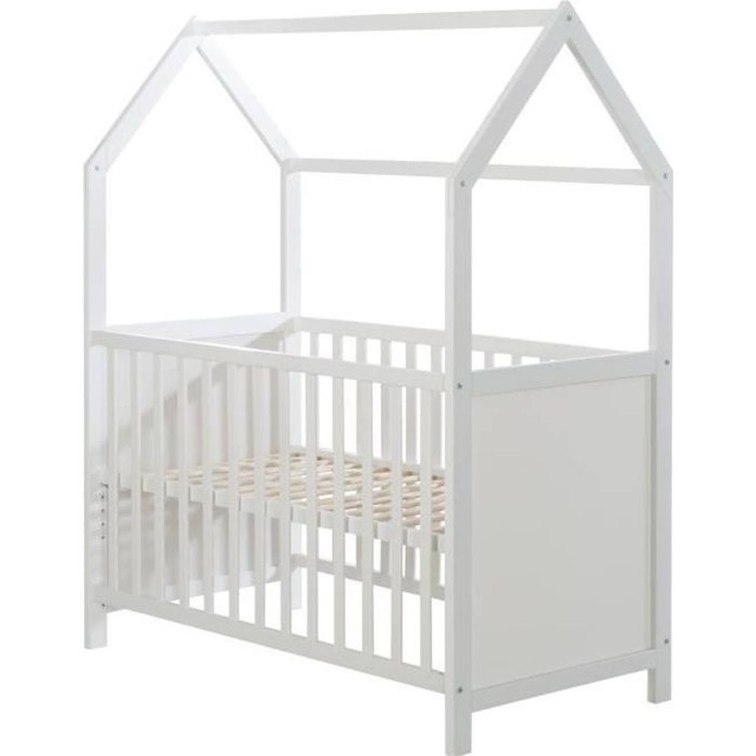Lit cabane bébé 60x120 en bois blanc (Roba) - Couverture