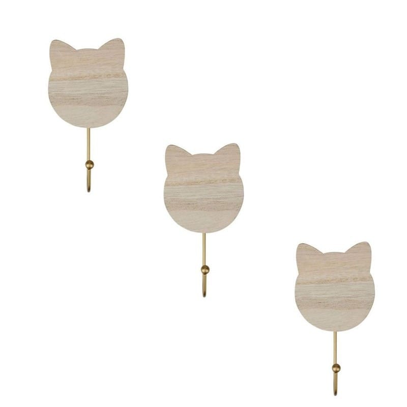 Lot de 3 patères bois chat naturel (Decoratie) - Couverture