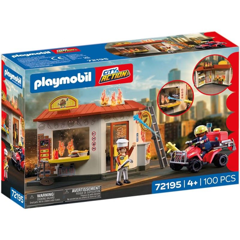 Playmobil - Playmobil 72195 - quad des pompiers et restaurant en feu