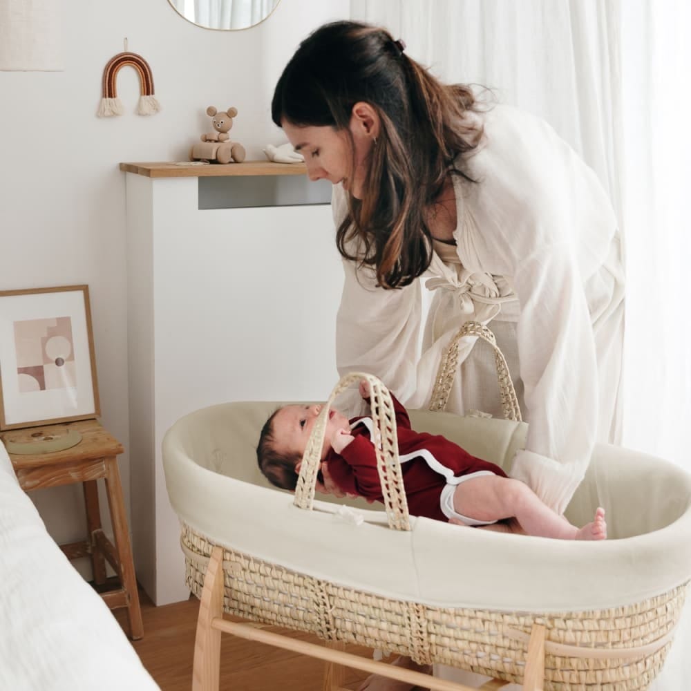 Couffin bébé avec Matelas, Habillage en Velours - Coton Bio - Crème (Premiers Moments) - Couverture