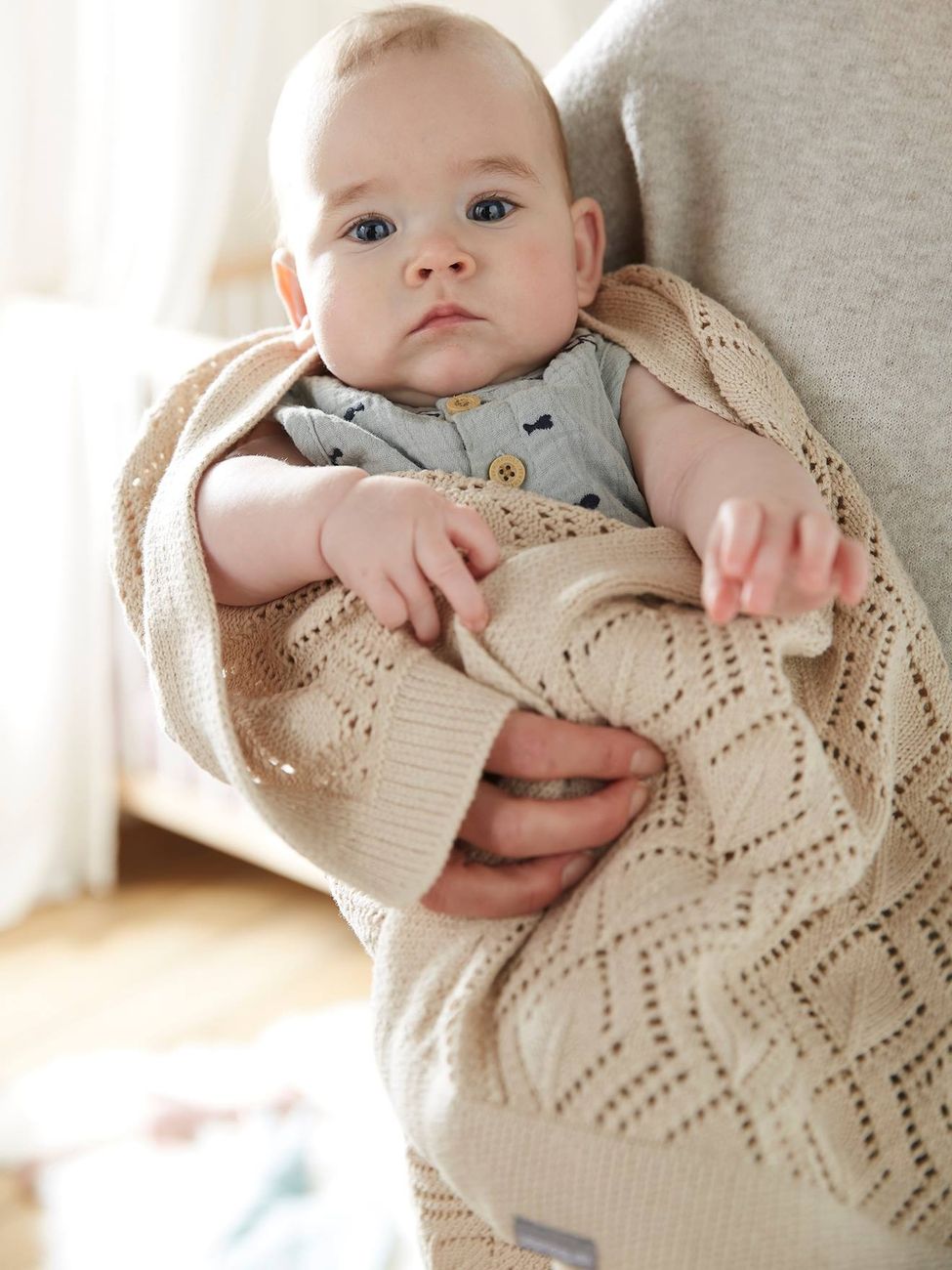 Couverture bébé tricot en coton bio* sable (Vertbaudet) - Couverture