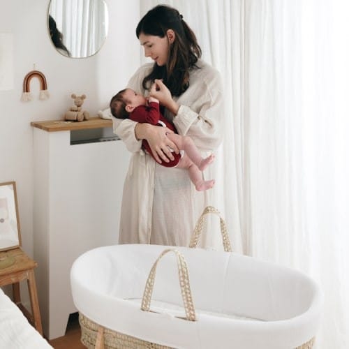 Couffin bébé avec Matelas, Habillage en Velours - Coton Bio - Nuage (Premiers Moments) - Couverture