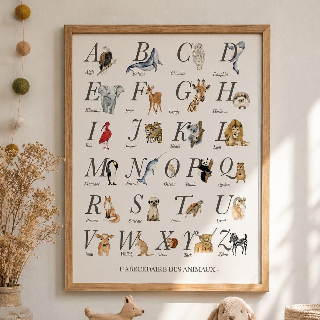 Abécédaire des animaux aquarelle, affiche éducative pour chambre bébé et enfant (Les Aquarelles de Marlène) - Couverture