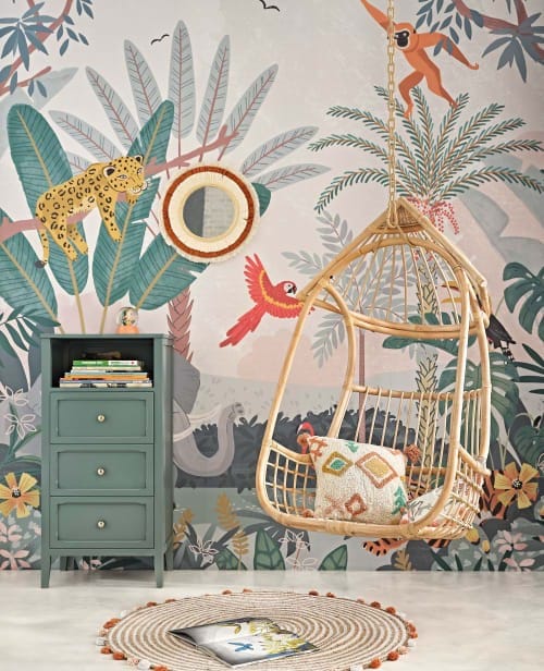 Fauteuil suspendu enfant en rotin et métal beige (Maisons du Monde) - Couverture