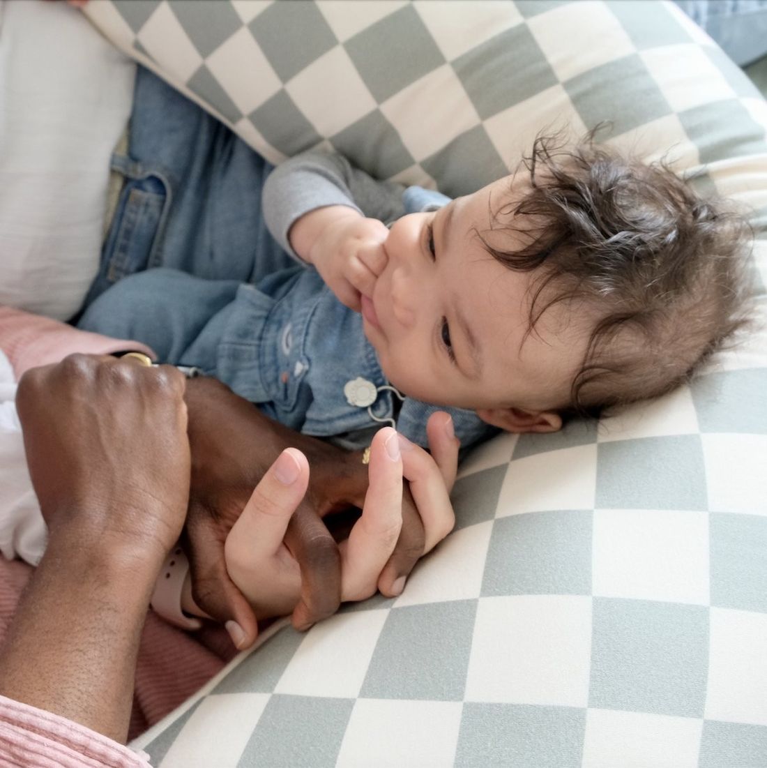 Mezamé - Coussin d'Allaitement Damier Céladon - Mèzamé