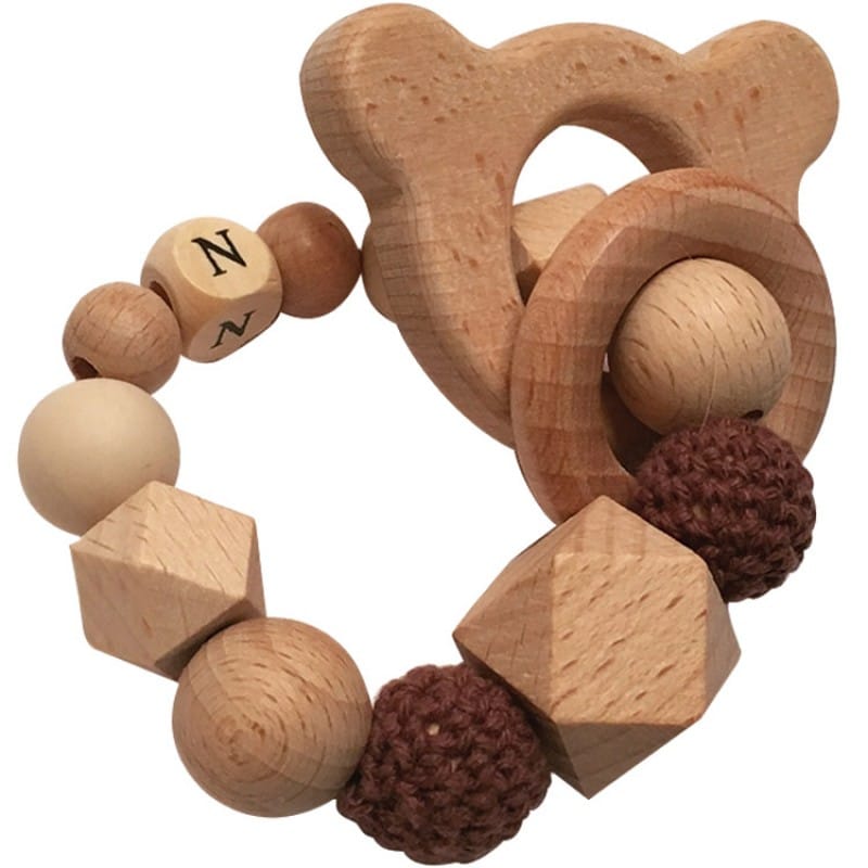 Anneau de dentition en bois Ours chocolat et vanille (personnalisable) (Tata Lucette) - Couverture