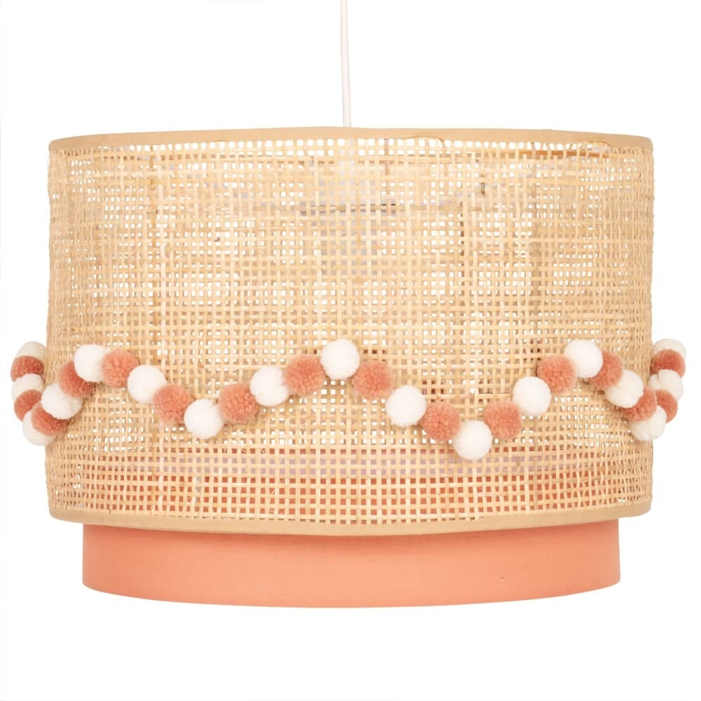 Suspension rose cannage en rotin beige avec pompons (Maisons du Monde) - Couverture