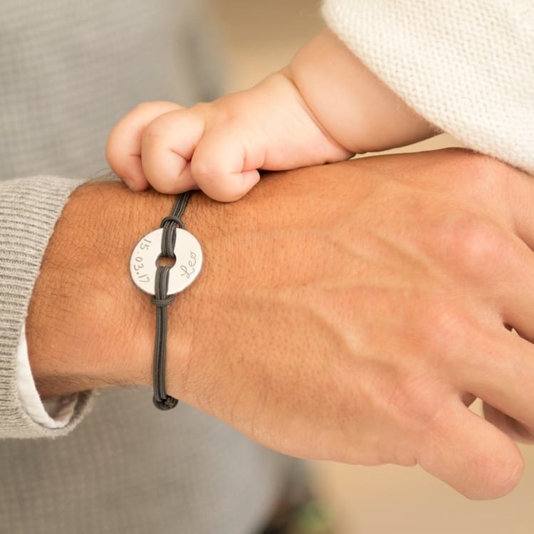 Bracelet papa sur cordon Cible personnalisable (argent 925°) (Merci Maman) - Couverture