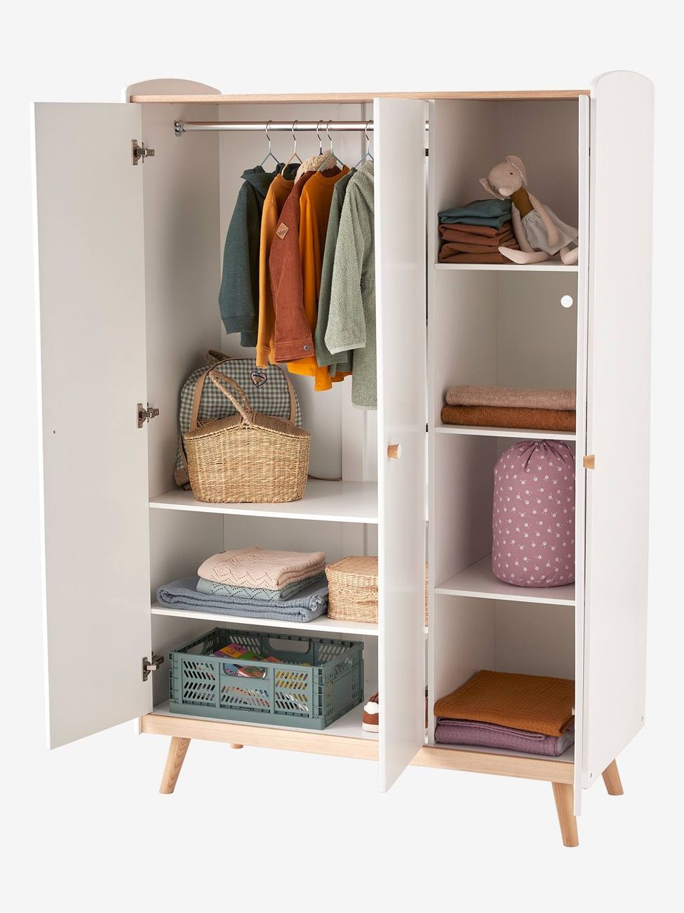 Armoire 3 portes CONFETTI blanc/bois (Vertbaudet) - Couverture