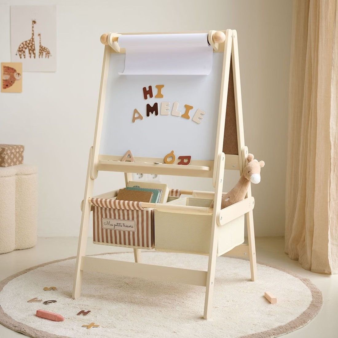Petite Amélie - Petite Amélie | Tableau enfant magnétique 3-en-1 | Chevalet en bois et MDF | Beige | Développe la créativité et la motricité fine des petits